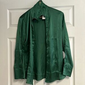 New with tags green satin top with one eye hook closure